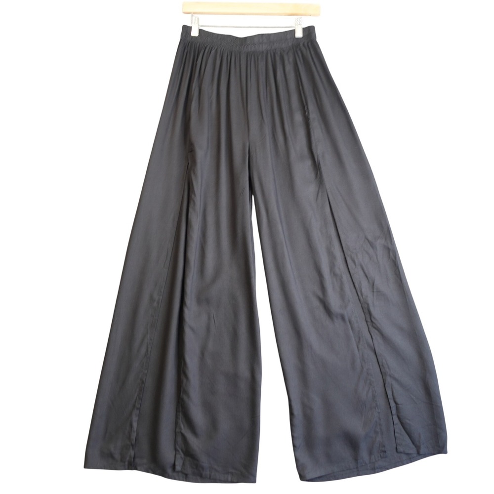 Salty Lemon Wide Leg Split Front Palazzo Pants Womens XL Black Flowy Boho Beachy